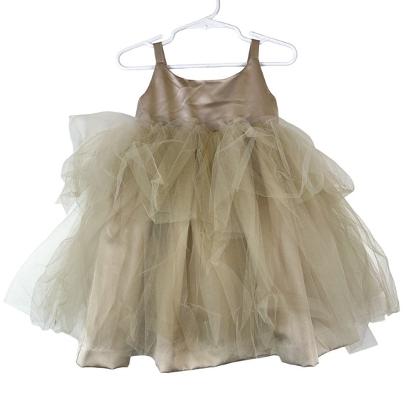 US Angels (18M 18 Mos) Flower Girl Satin Tulle Dress in Champagne Beige Wedding - Picture 1 of 9